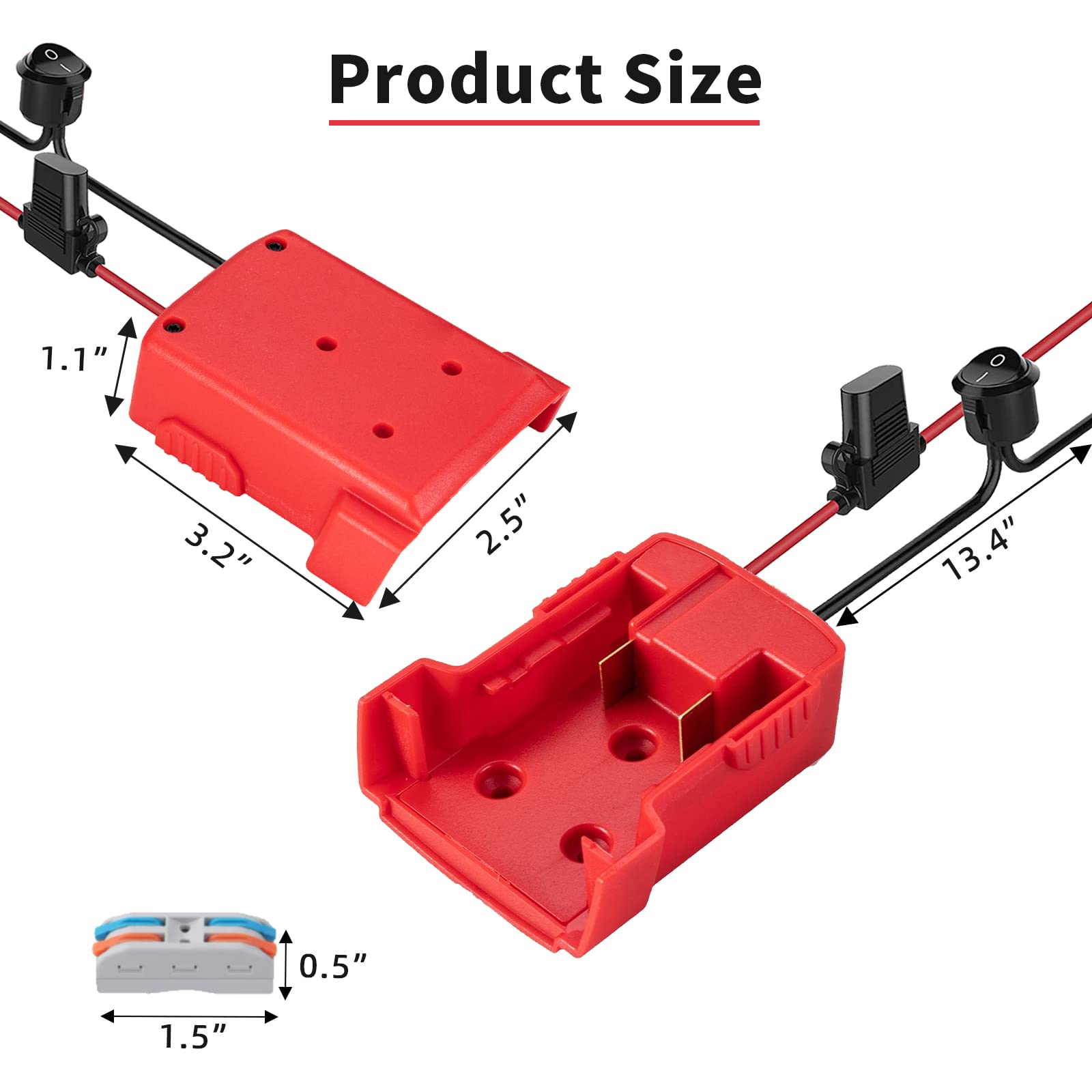 Power Wheels Adapter for Milwaukee M18 Battery 18v Dock Power Connector 12 Gauge Robotics