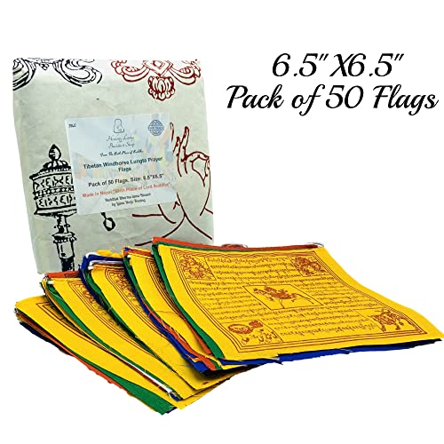 100% Cotton Healing Lama Original Tibetan Wind Horse Prayer Flags. Authentic Buddhist Flags Blessed by a Lama. (Pack of 50 Flags(6.5"X6.5")