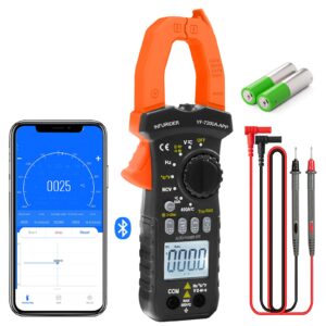 wireless bluetooth clamp meter, infurider yf-7200app 6000 counts auto-ranging digital voltmeter ammeter measures dc ac volt amp ohm clamp on multimeter with capacitance,temp,diode tester