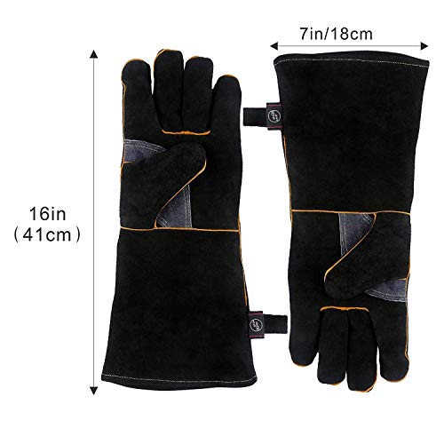 Upgrade KIM YUAN Extreme Heat & Fire Resistant Gloves Leather with Kevlar Stitching,Mitts Perfect for Fireplace, Stove, Oven, Grill, Welding, BBQ, Mig, Pot Holder, Animal Handling 16in up to 932 °F