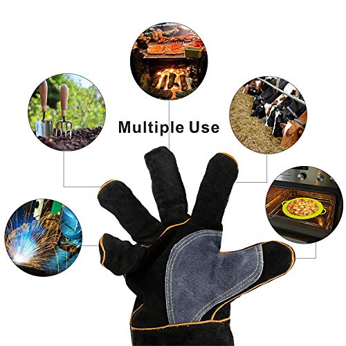 Upgrade KIM YUAN Extreme Heat & Fire Resistant Gloves Leather with Kevlar Stitching,Mitts Perfect for Fireplace, Stove, Oven, Grill, Welding, BBQ, Mig, Pot Holder, Animal Handling 16in up to 932 °F