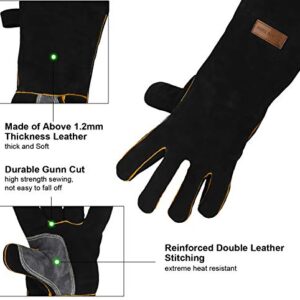 Upgrade KIM YUAN Extreme Heat & Fire Resistant Gloves Leather with Kevlar Stitching,Mitts Perfect for Fireplace, Stove, Oven, Grill, Welding, BBQ, Mig, Pot Holder, Animal Handling 16in up to 932 °F