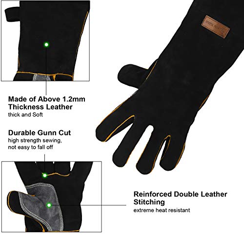 Upgrade KIM YUAN Extreme Heat & Fire Resistant Gloves Leather with Kevlar Stitching,Mitts Perfect for Fireplace, Stove, Oven, Grill, Welding, BBQ, Mig, Pot Holder, Animal Handling 16in up to 932 °F