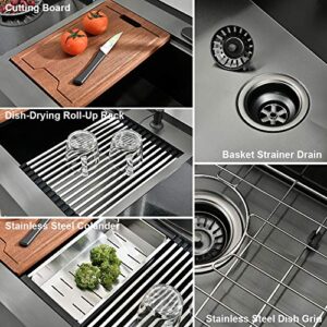 33 Inch Farmhouse Drop In Kitchen Sink Workstation Black- 33X22 inch Black Stainless Steel Drop In Apron Front Farmhouse Sink Workstation Kitchen Sink Single Bowl 16 Gauge Stainless Steel Farm Sink