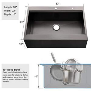 33 Inch Farmhouse Drop In Kitchen Sink Workstation Black- 33X22 inch Black Stainless Steel Drop In Apron Front Farmhouse Sink Workstation Kitchen Sink Single Bowl 16 Gauge Stainless Steel Farm Sink