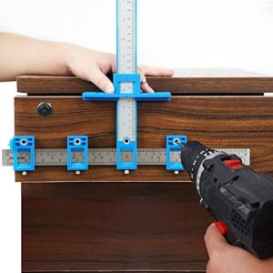 conmcnk cabinet hardware jig, cabinet hardware template tool-adjustable drill guide for fast and accurate installation of door and drawer front knobs, pulls and handles,blue