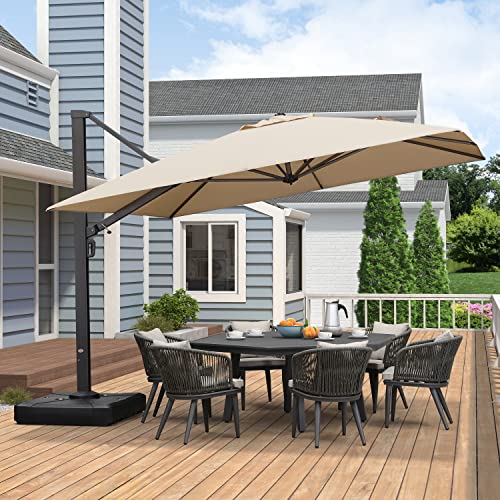 PURPLE LEAF 11 FT Square Patio Umbrella Large Outdoor Aluminum Umbrella Offset Umbrella with 360-degree Rotation Cantilever Umbrella for Garden Deck Backyard Pool, Beige