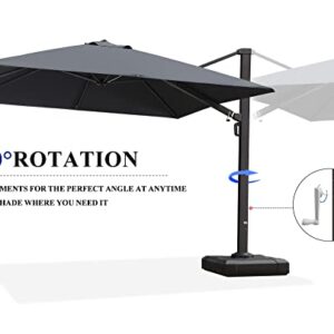 PURPLE LEAF 10 FT Square Patio Umbrella Large Outdoor Aluminum Umbrella Offset Umbrella with 360-degree Rotation Cantilever Umbrella for Garden Deck Backyard Pool, Grey