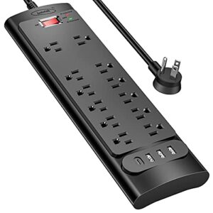 power strip, bototek surge protector 6 ft cord,12 outlets and 4 usb ports (1 usb-c, 3 usb-a), 6 ft 20w pd extension cord for home,office, and more (2980 joule)