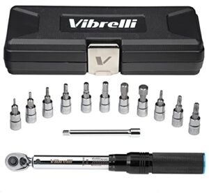 vibrelli bike torque wrench set - 1/4 inch drive - 2 to 20nm, 0.1 nm micro - essential mtb & bicycle torque wrench tools. hex/allen 2-10, torx 10-30, 100mm extension socket, storage case