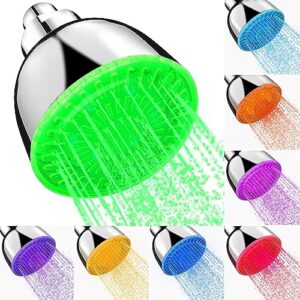 led shower head, shower head with lights, 7 color light automatically changing led rainfall showerhead, led fixed showerheads for bathroom, high pressure quiet adjustable rain showerhead for kid adult