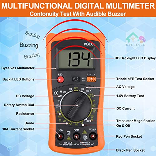 Digital Multimeter, Multimeter with AC DC Voltmeter & Ohm Volt Amp Tester, Multifunction Battery Tester, Pocket Meter with Backlight Tests Wire, Voltage Tester Measure Voltage Current Resistance Diode