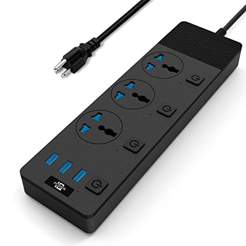 Power Strip with USB Ports, Extension Cord with Multiple Outlets, 110V-240V Cruise Ship Universal Power Strip with Individual Switches, 3000W/16A, Wall Mount Power Strip for Home Office