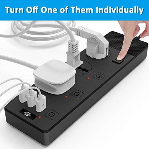 Power Strip with USB Ports, Extension Cord with Multiple Outlets, 110V-240V Cruise Ship Universal Power Strip with Individual Switches, 3000W/16A, Wall Mount Power Strip for Home Office