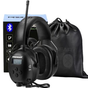 prohear 033 upgraded bluetooth 5.3 hearing protection headphones with fm/am radio - 25db nrr safety earmuffs, rechargeable, 48h playtime for mowing, workshops, and snowblowing - black