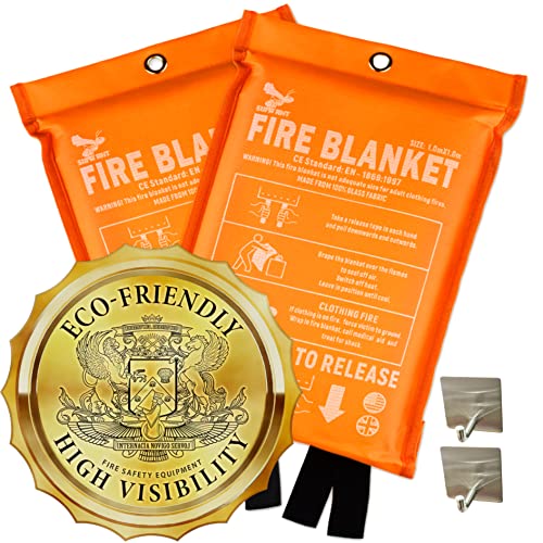 Supa Ant Emergency Fire Blanket for Home and Kitchen - 2 Pack 1500F High Visibility (Glow in The Dark) Smother Kitchen Fire Blanket - CE Certified Hero Fire Blankets Emergency for Home (40in)