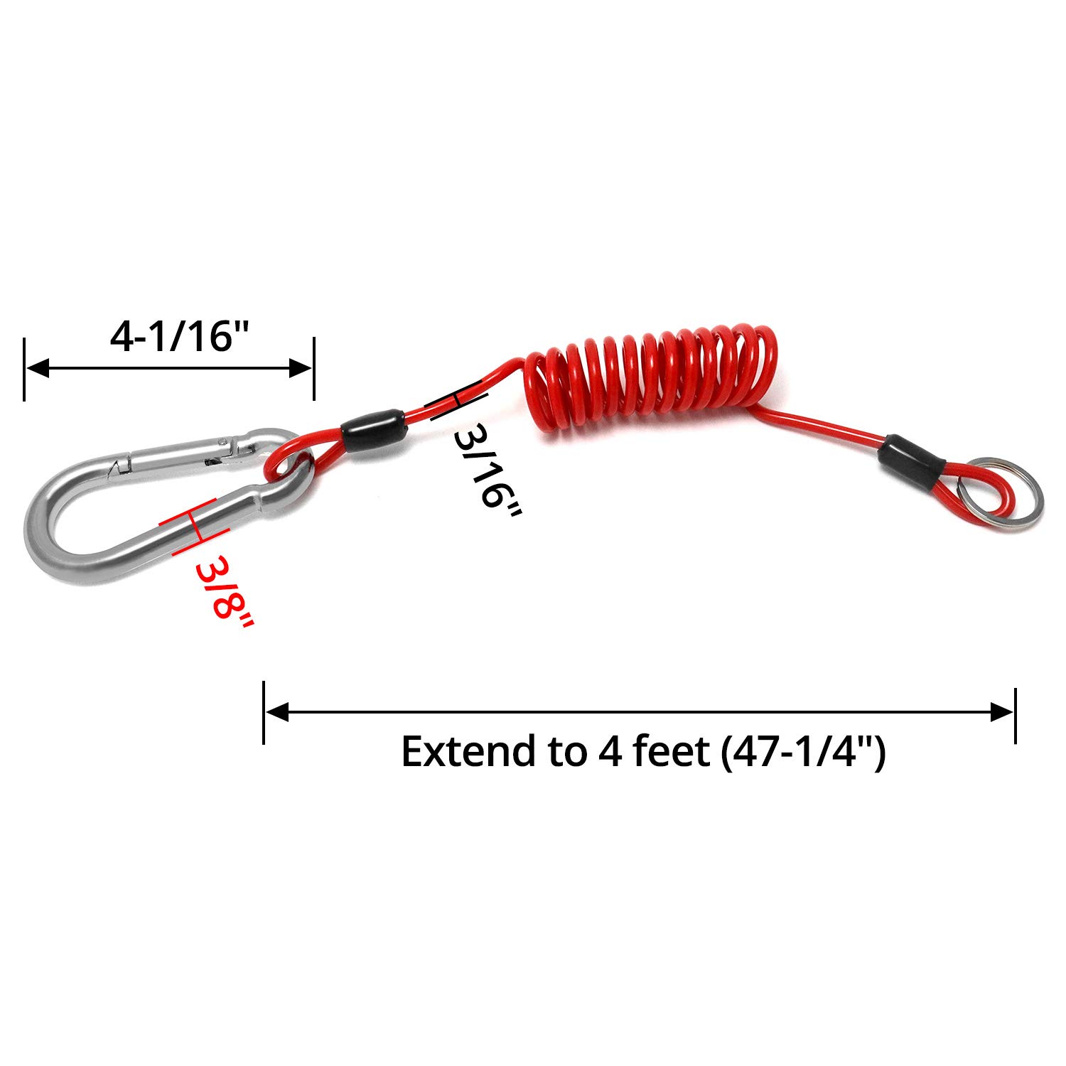 QWORK Breakaway Trailer Cable, 1 Pack 4 Ft Trailer Brake Safety Cable Spring Towing Coiled Wire with Clip, Stainless Steel Spring Towing Coiled Wire for RV Trailer Emergency