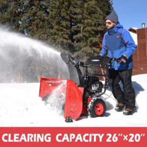 PowerSmart 26 Inch Snow Blower Gas Powered, 2-Stage 208cc B&S Engine with Electric Start, Led Light, Hand Warmer, Self Propelled BS26