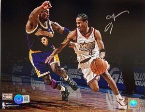 allen iverson autographed philadelphia signed basketball 8x10 photo vs. kobe bryant beckett coa