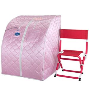 durasage personal ultra low emf portable infrared sauna spa for weight loss, detox, relaxation at home, 30 minute timer, with handheld remote control, heated footpad and chair (light pink)
