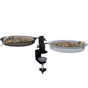 gray bunny bird feeder tray and bird bath set deck mounted with 360-degree rotation, adjustable clamp, removable dish - weather proof, christmas decorations outdoor yard, gardening gifts for women