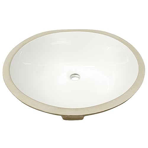 MSI 17 inch x 14 inch Oval Porcelain Ceramic Undermount Bathroom Vanity Vessel Sink, White