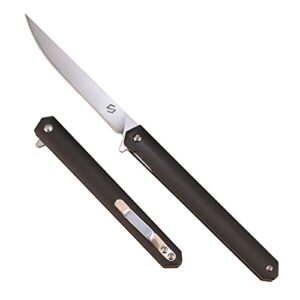 samior g1035 small slim folding pocket flipper knife, 3.5 inch d2 drop point blade, black g10 handle with liner lock pocket clip, gentleman's edc pen knives 1.3oz