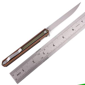 Samior G1035 Small Slim Folding Pocket Flipper Knife, 3.5 inch D2 Drop Point Blade, Green G10 Handle with Liner Lock Pocket Clip, Gentleman's EDC Pen Knives 1.3oz
