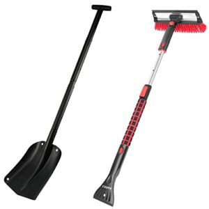 COFIT 43" Retractable Snow Shovel and 39" Snow Brush, Detachable and Extendable Snow Removal Telescoping Brush and Shovel for Car Auto Truck SUV Windshield