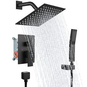 bathroom shower system matte black 6 inch rainfall showerhead high pressure luxury rain mixer shower handheld sprayer wall mounted shower fixture combo set rough-in valve body and trim included