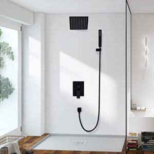 Bathroom Shower System Matte Black 6 Inch Rainfall Showerhead High Pressure Luxury Rain Mixer Shower Handheld Sprayer Wall Mounted Shower Fixture Combo Set Rough-in Valve Body and Trim Included