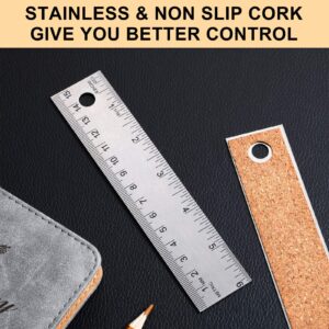 3 Pieces Stainless Steel Cork Back Rulers Metal Ruler Set Non Slip Straight Edge Cork Base Rulers with Inch and Metric Graduations for School Office Engineering Woodworking (6 Inches)