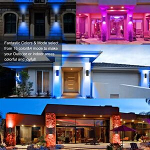 Up and Down Wall Lights Outdoor, 54W 5400LM RGBW Exterior Wall Sconce，RGB Color Changing LED Porch Lights Fixtures for Garage, Front Door, Patio, Terrace, Hallway, Post, Pool Enclosure, Theater