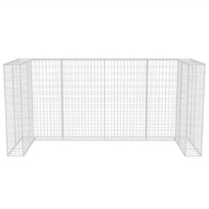 INLIFE Gabion Triple Wheelie Bin Surround Steel Trash and Recycling Storage-Sheds for Outdoor,Garden,Patio,Backyard Garbage Shed 98.4"x 39.4"x 47.2"(LxWxH)