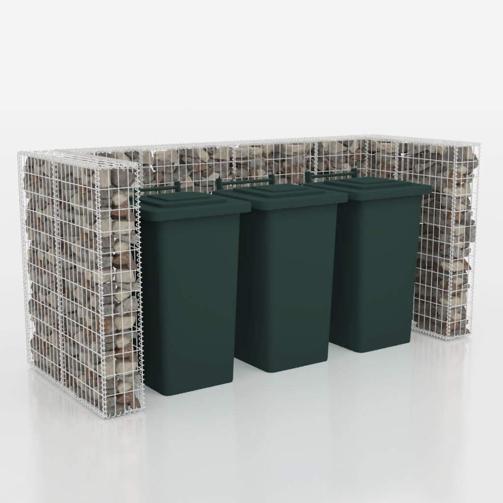 INLIFE Gabion Triple Wheelie Bin Surround Steel Trash and Recycling Storage-Sheds for Outdoor,Garden,Patio,Backyard Garbage Shed 98.4"x 39.4"x 47.2"(LxWxH)