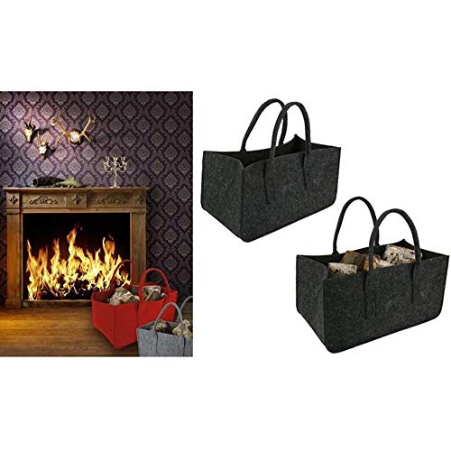 18x11x10 inch Firewood Carrier Log Tote Bag Fireplace Log Carrier Holders Woodpile Rack Fire Wood Carrying Felt Bag Shopping Reusable Handbag,Outdoor Toys Small Basket Kindling Storage Bag (Black)