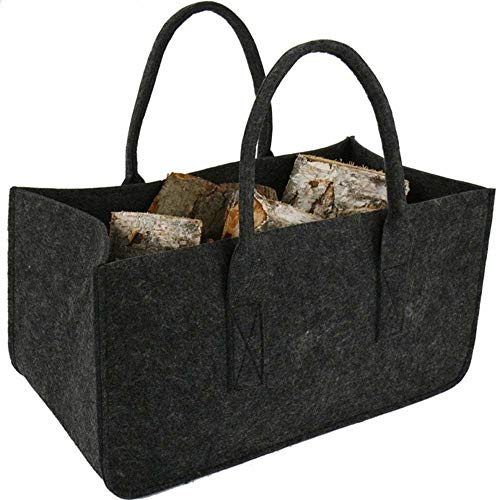 18x11x10 inch Firewood Carrier Log Tote Bag Fireplace Log Carrier Holders Woodpile Rack Fire Wood Carrying Felt Bag Shopping Reusable Handbag,Outdoor Toys Small Basket Kindling Storage Bag (Black)