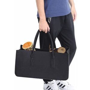 18x11x10 inch Firewood Carrier Log Tote Bag Fireplace Log Carrier Holders Woodpile Rack Fire Wood Carrying Felt Bag Shopping Reusable Handbag,Outdoor Toys Small Basket Kindling Storage Bag (Black)