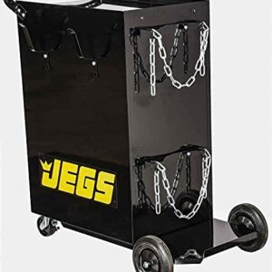 JEGS Welding Cart with Drawers and Welding Tank Platform - Fits Most MIG, TIG, ARC Welding Machines, Plasma Cutter - Steel Constructed and Black Powder Coat Finished Welding Table with Locking Wheels