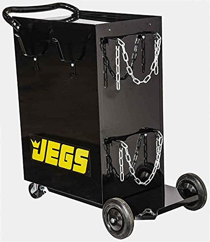 JEGS Welding Cart with Drawers and Welding Tank Platform - Fits Most MIG, TIG, ARC Welding Machines, Plasma Cutter - Steel Constructed and Black Powder Coat Finished Welding Table with Locking Wheels