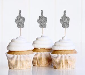 12 x silver middle finger cupcake topper, divorce party cake decorations