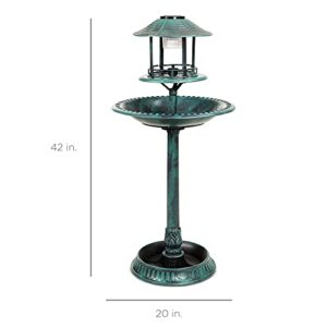Best Choice Products Solar Outdoor Bird Bath Vintage Resin Pedestal Fountain Decoration for Yard, Garden w/Planter Base, Feeder, Decorative Bird Cage, Fillable Stand - Green