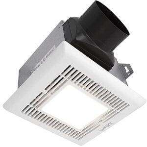 maxxima luvoni 80 cfm bathroom exhaust and ventilation fan - 3000k warm white 600 lumen led light, quiet 1.5 sones operation, white grill ceiling fan