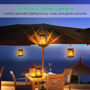 TomCare Solar Lights Outdoor Flickering Flame Solar Lantern Outdoor Hanging Lanterns Decorative Outdoor Lighting Solar Powered Waterproof LED Flame Christmas Lights for Patio Garden, 2 Pack(Black)