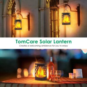 TomCare Solar Lights Outdoor Flickering Flame Solar Lantern Outdoor Hanging Lanterns Decorative Outdoor Lighting Solar Powered Waterproof LED Flame Christmas Lights for Patio Garden, 2 Pack(Black)