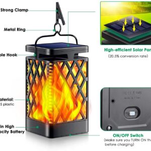 TomCare Solar Lights Outdoor Flickering Flame Solar Lantern Outdoor Hanging Lanterns Decorative Outdoor Lighting Solar Powered Waterproof LED Flame Christmas Lights for Patio Garden, 2 Pack(Black)