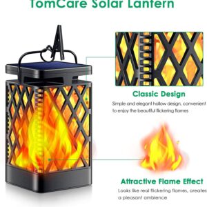 TomCare Solar Lights Outdoor Flickering Flame Solar Lantern Outdoor Hanging Lanterns Decorative Outdoor Lighting Solar Powered Waterproof LED Flame Christmas Lights for Patio Garden, 2 Pack(Black)