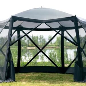 EVER ADVANCED Pop Up Gazebo Screen House Tent for Camping 11.5 ft for 8-10 Person Instant Canopy Shelter with Netting Portable for Outdoor, Backyard