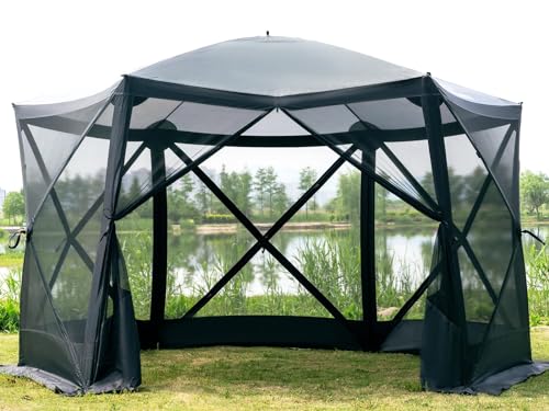 EVER ADVANCED Pop Up Gazebo Screen House Tent for Camping 11.5 ft for 8-10 Person Instant Canopy Shelter with Netting Portable for Outdoor, Backyard