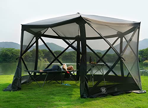 EVER ADVANCED Pop Up Gazebo Screen House Tent for Camping 11.5 ft for 8-10 Person Instant Canopy Shelter with Netting Portable for Outdoor, Backyard